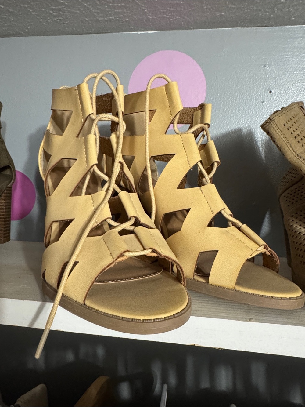 Charlotte Russe Lace-Up Cutout Sandals in Mustard